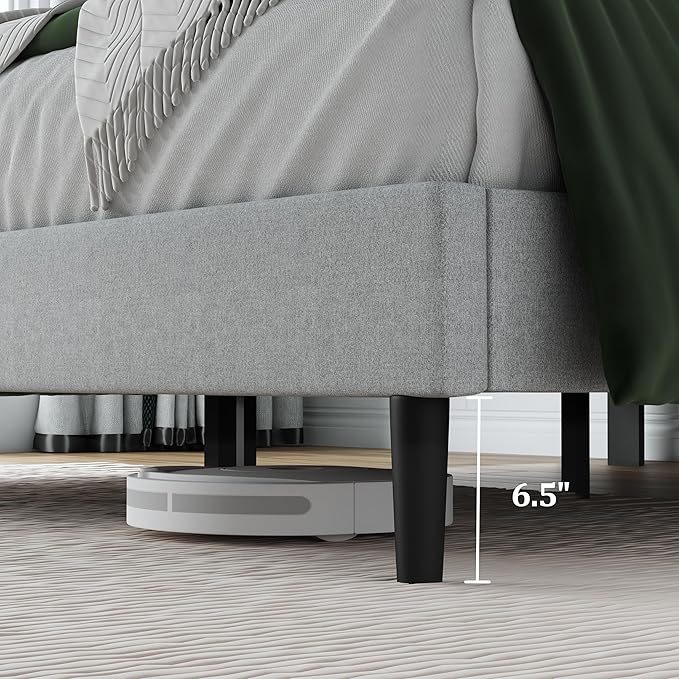 Full Size Bed Frame, Full Platform Bed Frame with Fabric Upholstered Headboard, Geometric Pattern, Sturdy Frame and Slats, No Noise Free, No Springs Required, Easy to Assemble，Light Gray