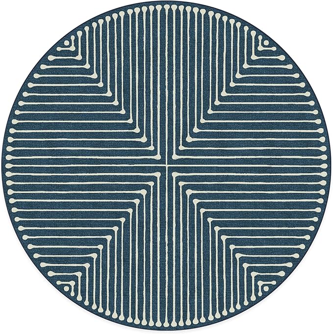 RUGGABLE x Jonathan Adler Machine Washable Modern Area Rug– Inkdrop Lapis Blue 8 ft Round, Stain-Resistant, Non-Slip–Large Rugs for Living Room, Bedroom, Hallway, Entryway & Office–with Cushioned Pad