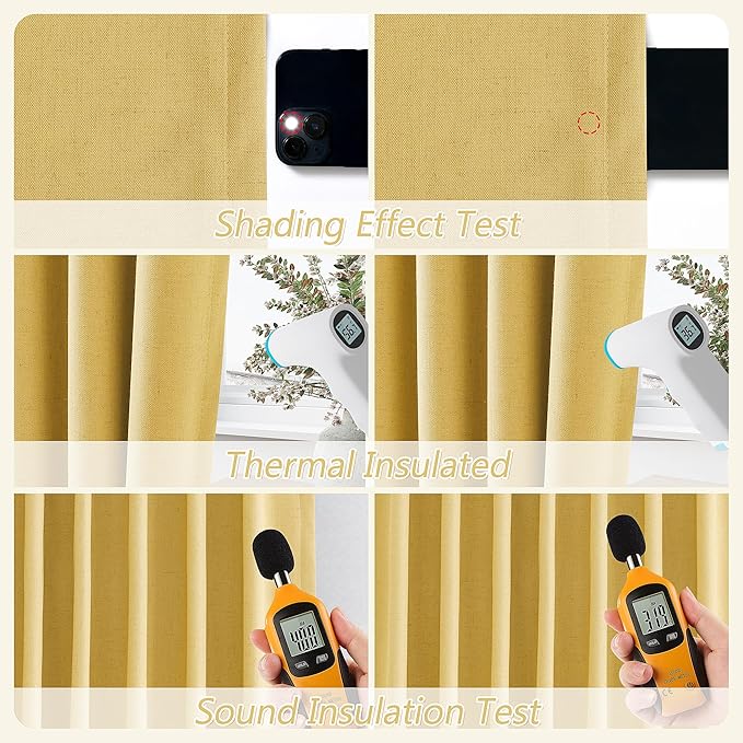 Guken Blackout Curtains 102 Inch Length 2 Panels Set for Living Room Bedroom Back Tab Thermal Insulated 100% Black Out Linen Drapes Room Darkening Window Curtains 102 Inches Long,Gold Yellow
