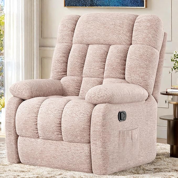 Recliner Chair, Adjustable Recliner with Side Pockets, Living Room Power Reclining Lounge Chair for Adults, Small Spaces Comfy Sofa with Theater Seating for Bedroom, Beige