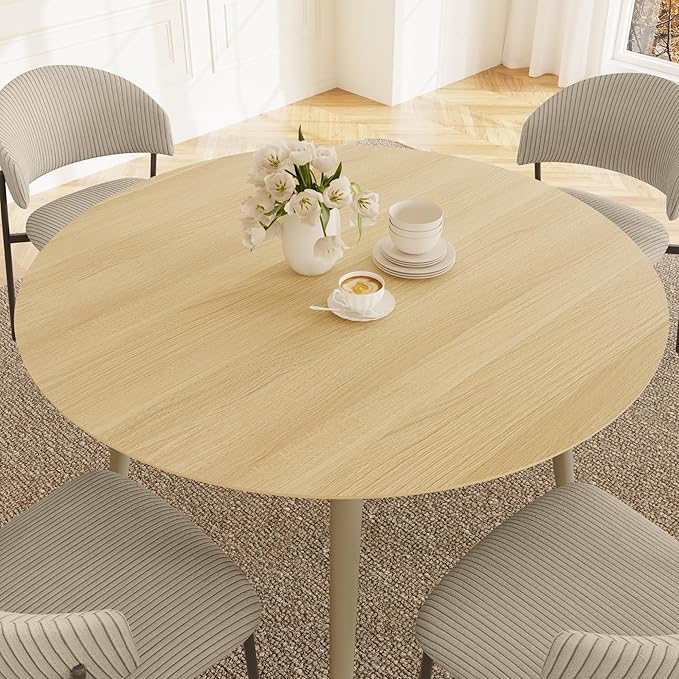 43.3 Inch Round Dining Table Set for 4, Modern Small Kitchen Coffee Set for Dining Room Kitchen Apartment (Cream Table + 4 Grey Shell Chairs)