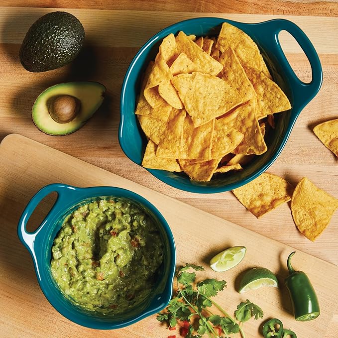 Rachael Ray Ceramics Nesting Mixing Bowl Set with Pour Spout, 1 Quart and 2 Quart, Teal