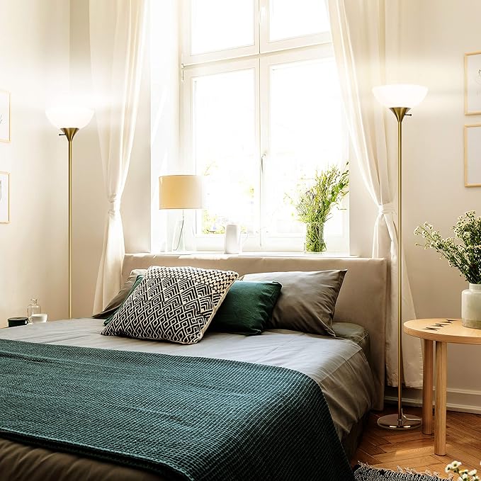 Brightech Sky Dome Dimmable LED Floor Lamp, Torchiere Floor Lamp for Living Rooms & Offices – Tall Standing Lamp for Reading & Hobbies – Brass/Gold