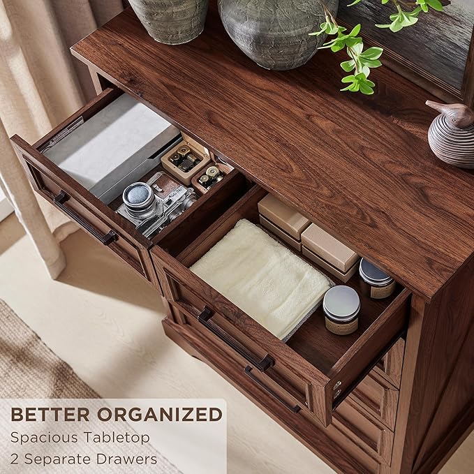 6 Drawer Dresser, Farmhouse Chest of Drawers for Bedroom, 44" Tall Dresser with Large Metal Handles, Wood Drawer Organizer for Living Room, Hallway, Closet - Brown