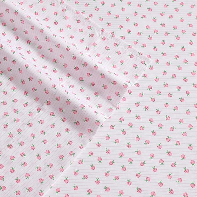 Laura Ashley Kids - Full Sheet Set, Soft & Wrinkle-Resistant Toddler Bedding Set, Deep Pockets, Girl Bed Sheets with Matching Fitted Sheet & Pillowcases (Sweet Lady Bugs Pink)