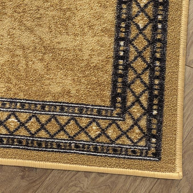 Antep Rugs Alfombras Modern Bordered 2x7 Non-Skid (Non-Slip) Low Profile Pile Rubber Backing Indoor Area Runner Rugs (Brown, 2' x 7')