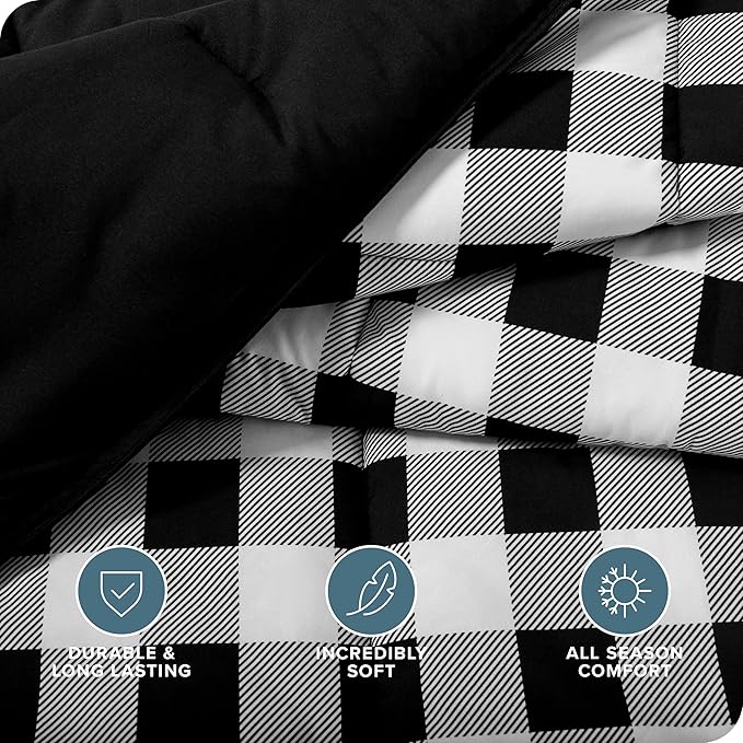 Bare Home Comforter Set - King/California King Size - Ultra-Soft - Goose Down Alternative - Premium 1800 Series - All Season Warmth (King/Cal King, Buffalo Plaid - White/Black)