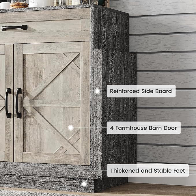 64" Wide Large TV Stand for Bedroom, Entertainment Center with Storage Cabinets Rustic Farmhouse Style TV Console Table with Barn Doors and 2 Drawers