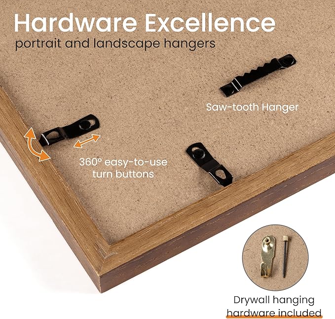 Axeman 12x18 Poster Frame | Solid Oak Wood 12 x 18 Picture Frame With Mat for 8.5x11 | 18''x12'' Wood Frame | Tempered Glass and Hanging Hardware Included Home Wall Decor Hanging Frame | Walnut