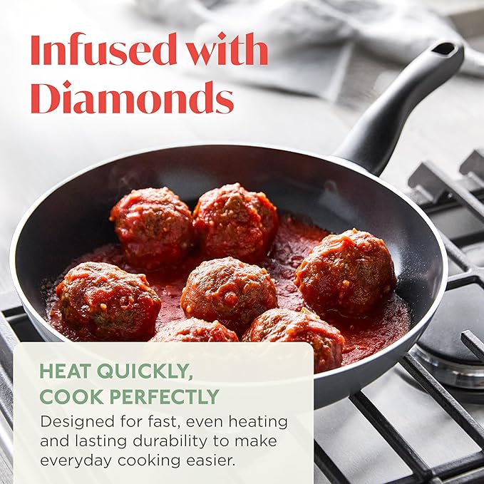 Deco 11” Nonstick Frying Pan Skillet, Made in Italy, Diamond Ceramic PFAS-Free, Dishwasher & Metal Utensil Safe, Durable Gloss Enamel Finish, Stay-Cool Handle, High Walls-Extra Room, Gray