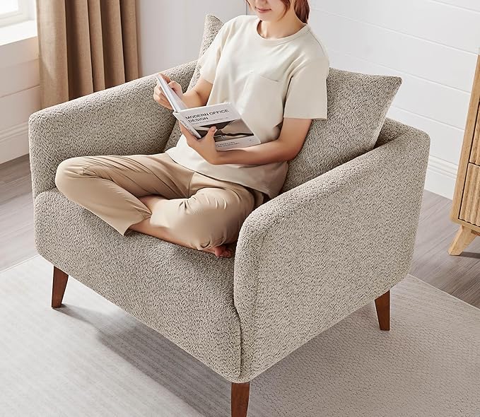 Oversized Accent Chair Modern Boucle Armchair for Living Room Sets of 2 - 37" Wide & Cozy Reading Accent Chair with Solid Wood Legs, Camel Upholstered Lounge Chair for Bedroom & Office(Easy Assembly)