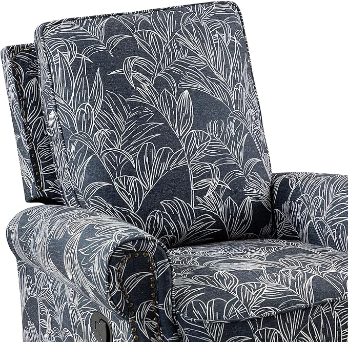 HULALA Home Rocker Recliner Set of 2, Modern Printed Fabric Swivel Glider with Adjustable Backrest & Footrest, Upholstered Manual Recliner Chair Home Theater Singe Sofa for Living Room Bedroom, Navy