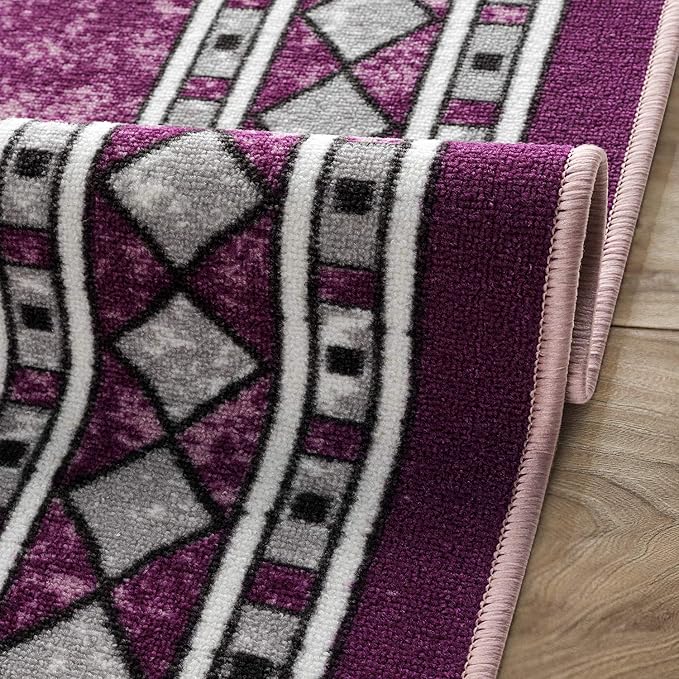 Antep Rugs Alfombras Modern Bordered 8x10 Non-Skid (Non-Slip) Low Profile Pile Rubber Backing Indoor Area Rugs (Purple, 7'10" x 10')