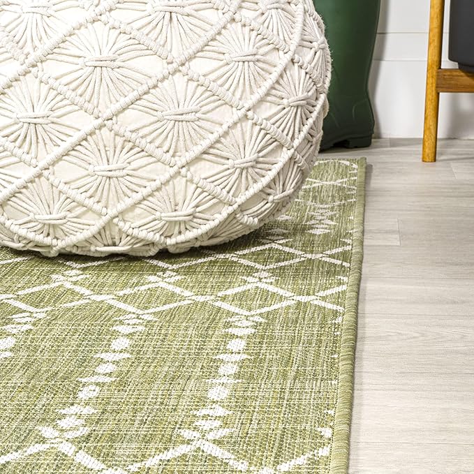 JONATHAN Y SMB108N-210 Ourika Moroccan Geometric Textured Weave Indoor Outdoor Runner Rug,Coastal,Traditional,Transitional Easy Clean,Bedroom,Kitchen,Backyard,Patio,Non-Shed, Light Green/Cream, 2 X 10