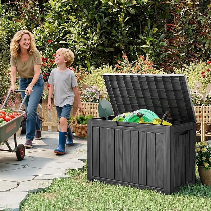 Outdoor Storage Box, 50 Gallon Waterproof Resin Deck Box, Storage Bin for Package Delivery, Patio Furniture Cushion, Garden Tools, Pool Accessories, Weatherproof and UV Resistant