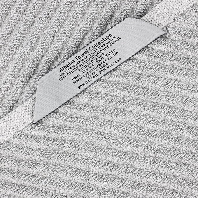 Superior Amelia Viscose Cotton Blend Medium Weight Towels, Kitchen, Bathroom, Shower, Plush, Quick Dry, Ultra-Soft Towels, Bath Essentials, Ribbed Design, Absorbent Hand Towels, Set of 6, Platinum