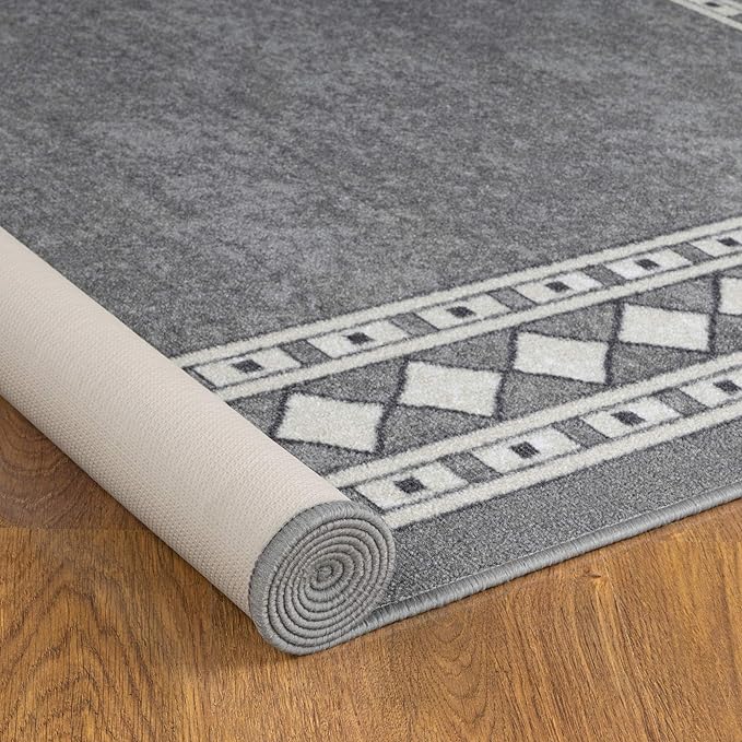 Antep Rugs Alfombras Modern Bordered 4x6 Non-Skid (Non-Slip) Low Profile Pile Rubber Backing Indoor Area Rugs (Gray, 4' x 5'8")