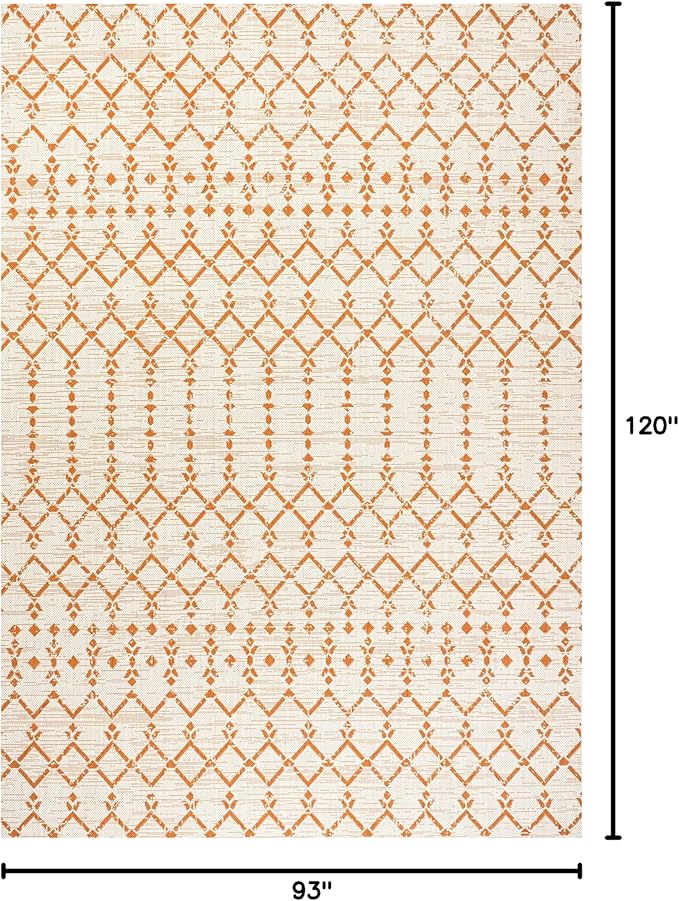 JONATHAN Y Moroccan Geometric Indoor Outdoor Area Rug 8X10 Cream/Orange, Ourika Textured Weave for Backyard, Patio, Porch, Easy-Cleaning, High Traffic, Pet-Friendly, Non-Shedding (SMB108O-8)