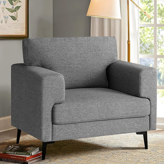 CDCASA Accent Chair, Linen Fabric Oversized Mid Century Modern Chair Set of 1, Comfy Upholstered Armchair Reading Accent Chairs Sofa Chairs for Bedroom Living Room, Dark Grey