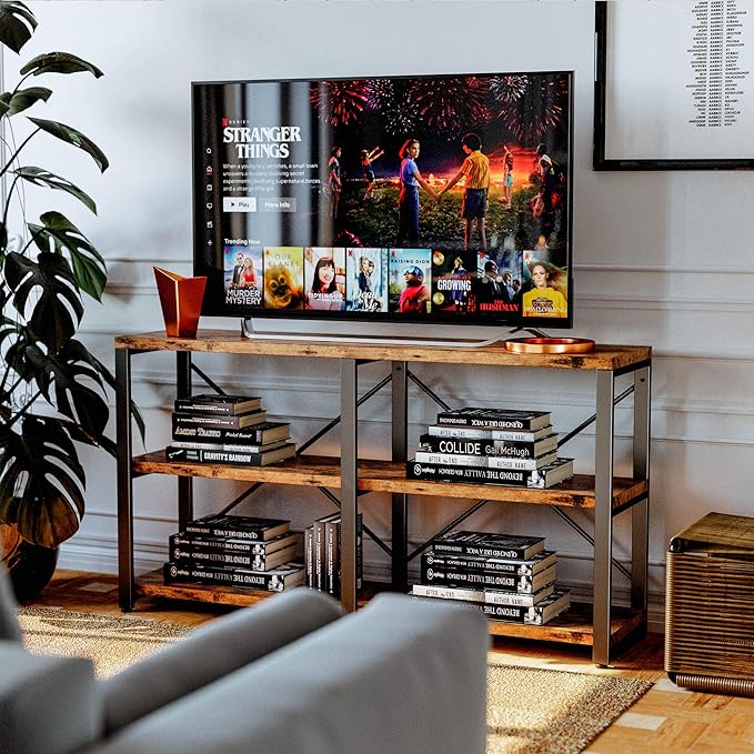 IRONCK Bookshelf Double Wide 55 in 3-Tier, Industrial Bookcases, Wood and Metal Bookshelves, Book Shelves for Home Office Decor Display