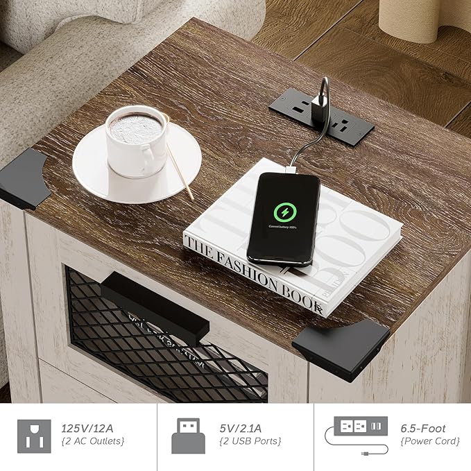 WAMPAT TV Stand Set for 85 inch TV with Charging Station, 3 in 1 Wood Entertainment Center TV Console Table for Living Room, Antique Oak