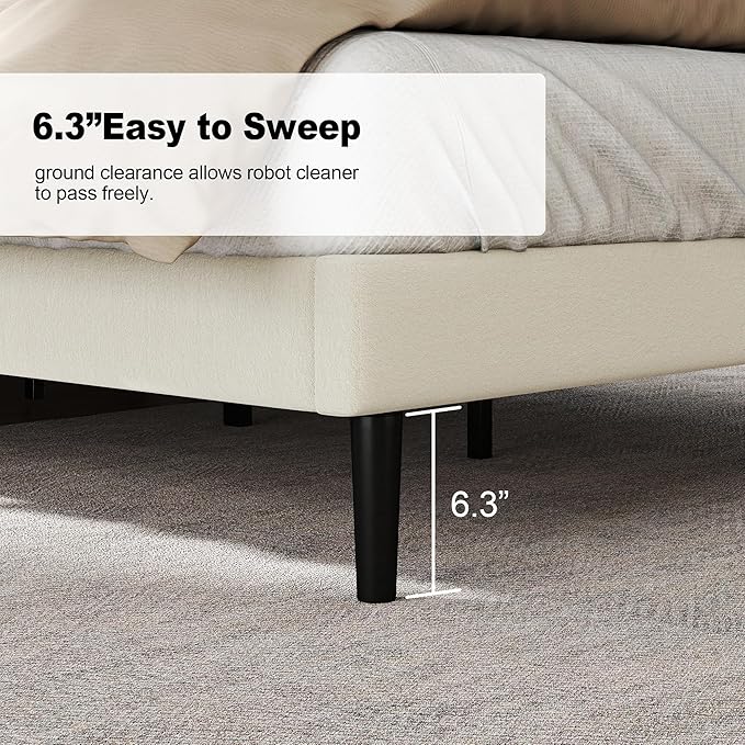 Full Size Bed Frame with Fabric Upholstered Headboard, Platform Bed with Wooden Slats Support, Fully Mattress Foundation, Box Spring Optional, Easy Assembly