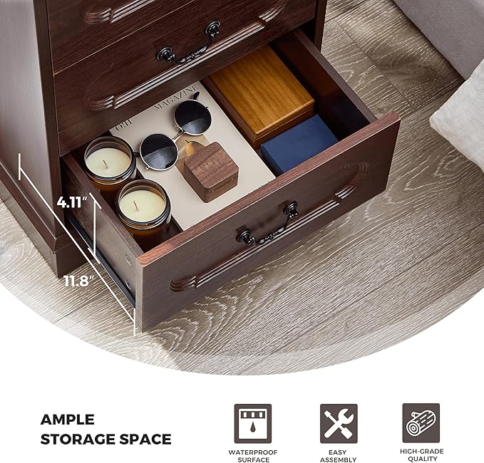 LIDYUK 3 Drawer Dresser for Bedroom Farmhouse Cherry Wood Chest of Drawers Bedroom Dresser with Charging Station, Rustic Small Drawers Dressers Nightstand Wooden Closet Storage Cabinet, Living Room