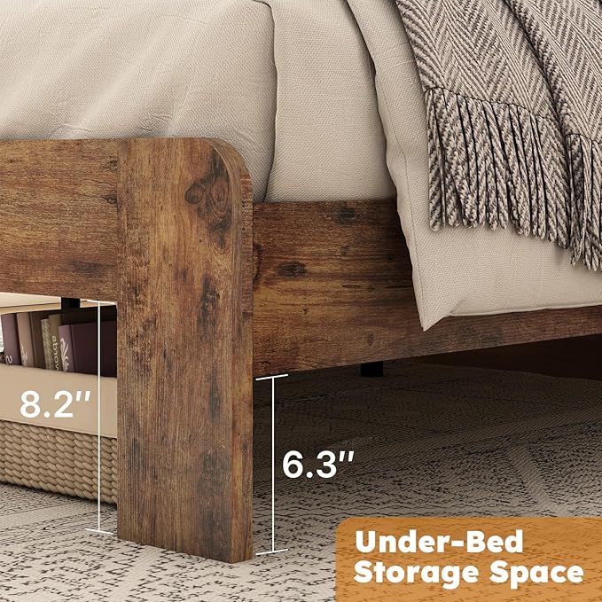 Full Size Bed Frame, Full Heavy Duty Bed Frame, Platform Bed Frame with Wood Headboard & Footboard, Noise Free, No Box Spring Needed, Brown