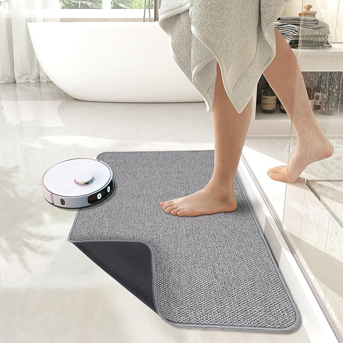 Bath Mat,Ultra Thin Bathroom Rugs,Rubber Bath Mats for Bathroom,No Slip Bath Rugs,Quick Dry,Machine Washable,Low Pile,Absorbent,Shower Outside,Sink,Home Decor Accessories.Grey,1'5"x2'3"(2 Pack)