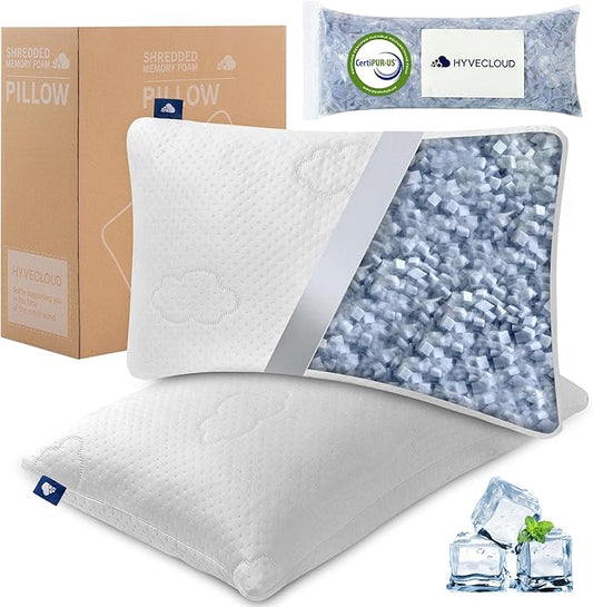 Cooling Side and Back Pillow - Comfort for Neck and Shoulder Pain - Crush Memory Foam Cooling Pillow, Adjustable Soft Bed Pillow,Rectangular White-Cooling++, Queen+Extra Fill Pack of 2