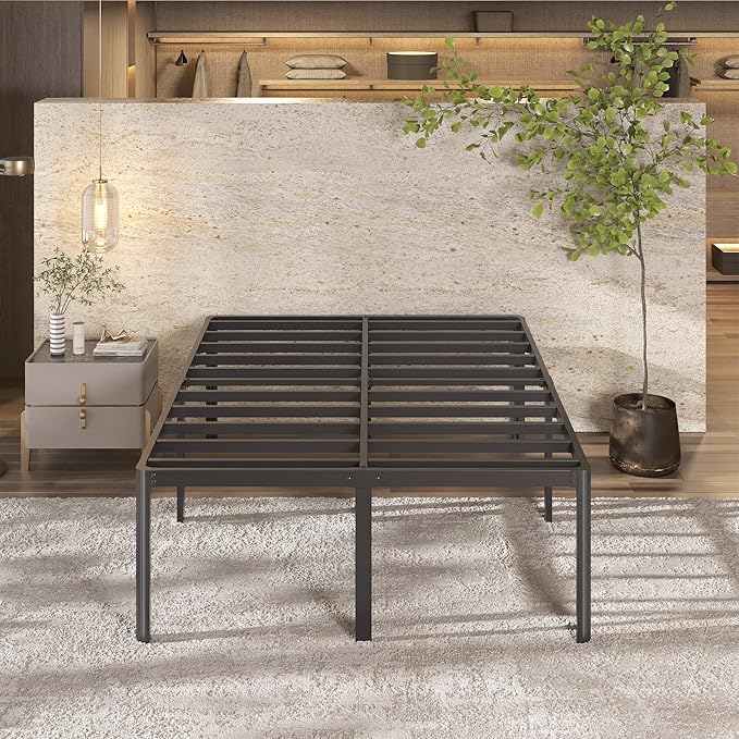 22 Inch High King Bed Frame with Rounded Corner Legs, Sturdy Mattress Foundation, Heavy Duty Metal King Size Platform No Box Spring Needed, Noise Free, Easy Assembly, Black