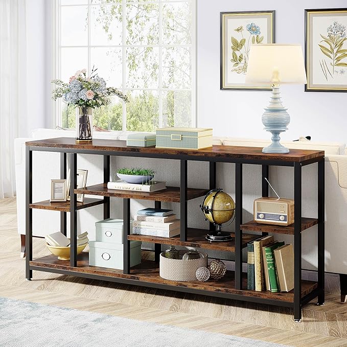Tribesigns Console Sofa Table, 70.9 inch Extra Long Table Behind Couch with Storage Shelves, 3-Tier Industrial Narrow Entryway Hallway Accent Table for Living Room, Rustic Brown