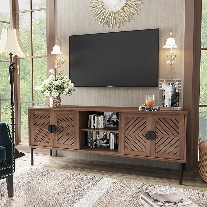 ARTPOWER 63" Modern TV Stands for Living Room, Long Entertainment Center with Storage, TV Console for 55 60 65 70 Inch TV, Bedroom TV Cabinet with Doors, Wood Media Console, Television Stand, Brown
