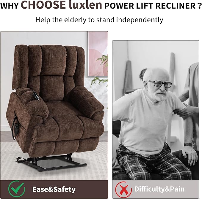 Luxlen Power Lift Recliner Chair for Elderly, Heat Massage Recliners, Dual Motor Oversized Lift Chair, Medium-Firm Electric Lift Recliners with Remote - Dark Brown