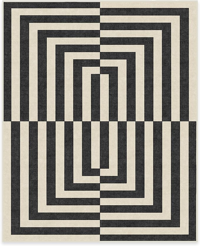 RUGGABLE x Jonathan Adler Machine Washable Modern Area Rug – Op Art Charcoal 8x10, Stain-Resistant, Non-Slip – Large Rugs for Living Room, Bedroom, Hallway, Entryway & Office–with Standard Pad