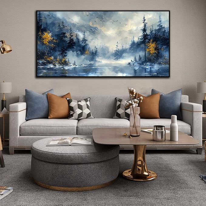 Foggy Forest Wall Art - Modern Wall Art for Living Room Large Size - Black Framed Wall Decor Ready to Hang 29"x 59"
