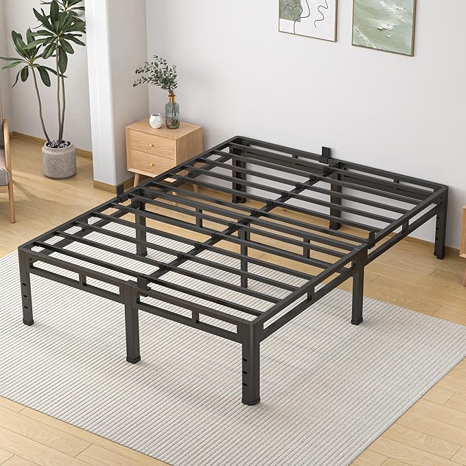 NKZ Full Size Bed Frame 14 Inch, Metal Bed Frame & Box Spring 2 in 1 Platform with Round Corner Legs, 4000lbs Weight Capacity Reinforced Metal Frame, Headboard Hole, Noise-Free, Easy Assembly