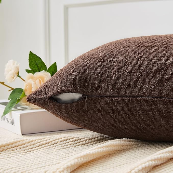 GAWAMAY Decorative Square Throw Pillow Covers 18x18 Inch Set of 4, Super Soft Chenille Pillows Cover Fall Pillowcase for Living Room Bedroom Sofa Couch Cushion Cover Coffee 45x45cm (No Insert)