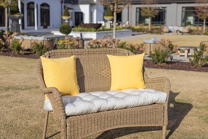 RSH DECOR: Sunbrella Square Throw Pillows Set of 4 | 20" x 20" | Water and Fade-Resistant Performance Fabric | Outdoor Pillow Covers with Down-Alternative Inserts | Canvas Buttercup Yellow