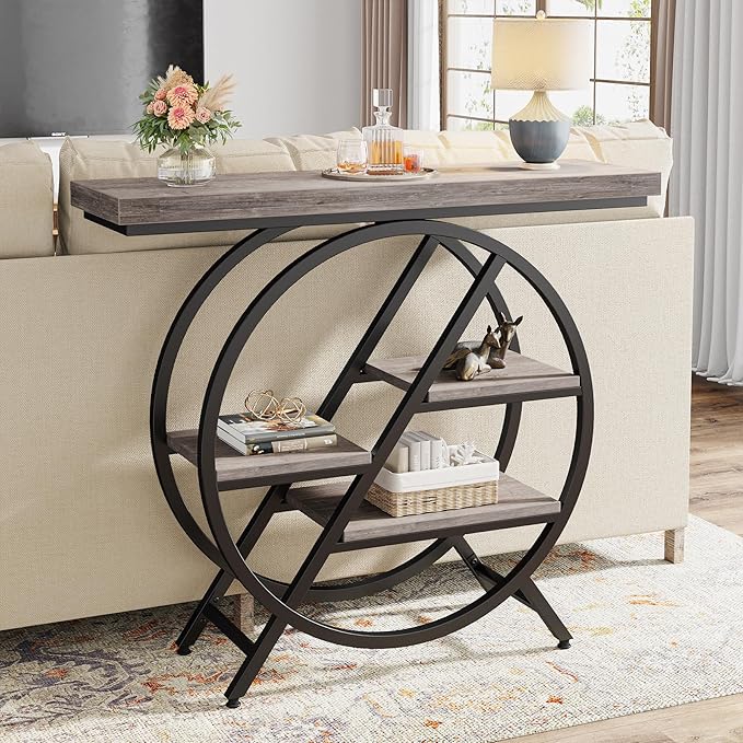 Tribesigns 40-Inch Console Table, 4-Tier Entryway Table with Storage Shelves, Industrial Hallway Sofa Table with Geometric Metal Frame, Accent Table for Living Room, Entryway (Gray)