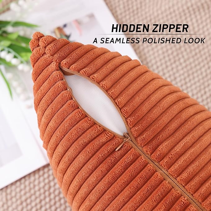 Mecatny Corduroy Decorative Fall Throw Pillow Covers 26x26 Set of 2 for Sofa Living Room, Soft Burnt Orange Neutral Boho Couch Pillow Covers for Home Decor, Rust