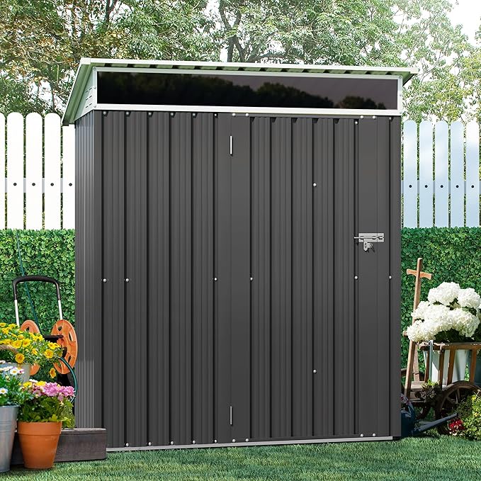 Shintenchi 5x3 FT Outdoor Storage Shed with Window, Outdoor Waterproof Storage Shed Metal Garden Shed with Lockable Single Door,Weather Resistant Tool Storage House Shed for Garden,Backyard,Slate Gray