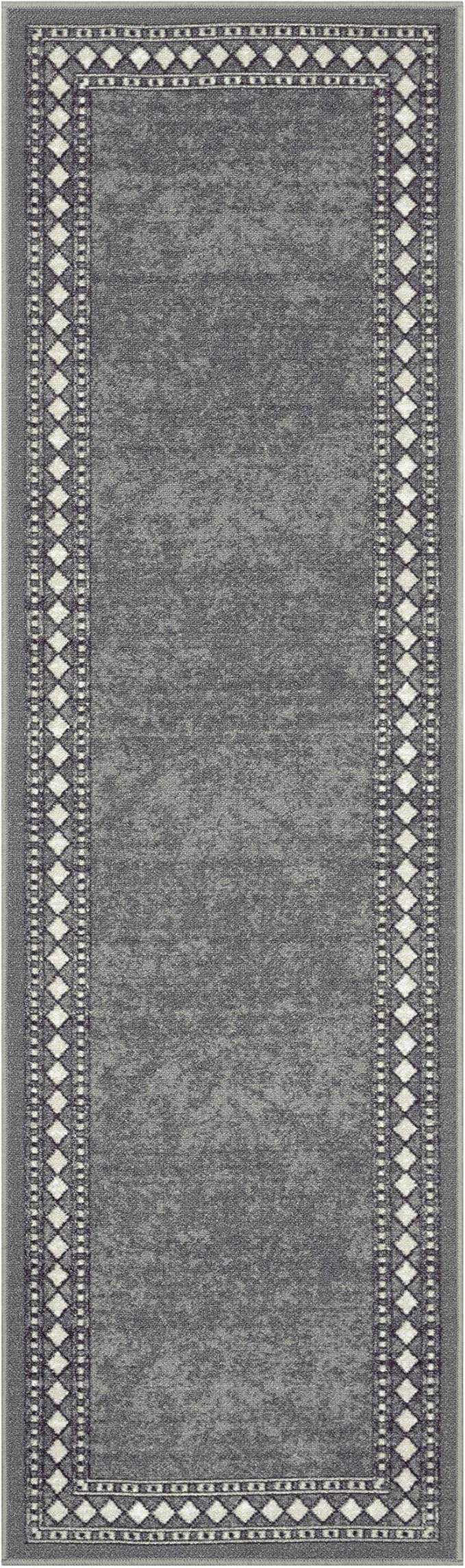 Antep Rugs Alfombras Modern Bordered 2x10 Non-Skid (Non-Slip) Low Profile Pile Rubber Backing Indoor Area Runner Rugs (Gray, 2' x 10')
