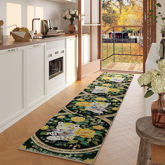 Runners for Kitchen Runner Rug Non Slip 2'x10' Long Washable Rugs with Rubber Backing Soft Retro Lavish Leopard Animal Carpet Runner for Kitchen, Laundry, Bedroom, Bathroom