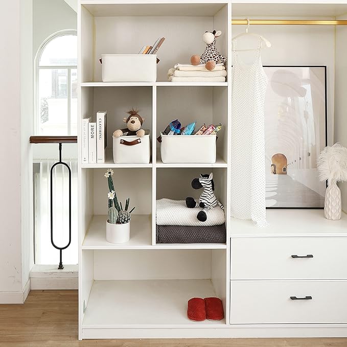 OrganiHaus Small Fabric Storage Bins for Shelves 12x8in, Closet Storage Baskets for Shelf Organizing, Canvas Rectangle Bins for Organization, Small Baskets for Organizing - Off-White