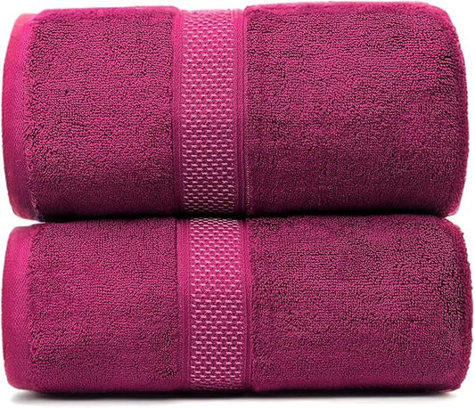 Super Absorbent Quick Drying | Hotel Grade Extra Large Bath Towels, 2-Piece Set, Bathroom Luxury Soft Towels-650GSM Cotton Luxury Beach Bath Towel 80x160cm (31.5x63 inches) (Dark red)