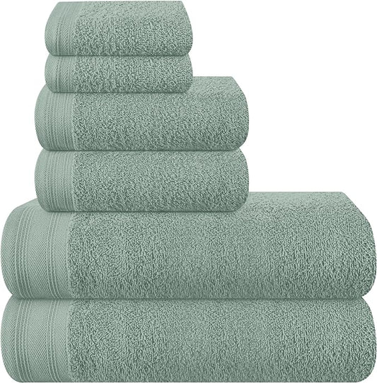 Ultra Soft 6 Pack Cotton Towel Set, Contains 2 Bath Towels 28x55 inch, 2 Hand Towels 16x24 inch & 2 Wash Coths 12x12 inch, Ideal Everyday use, Compact & Lightweight - Jade