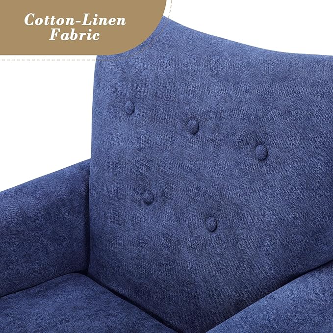 Athena Collection Mid Century Accent Chair with Rubberwood Legs, Upholstered Modern Armchair with High Back, Tufted Backrest and Angled Back Legs for Living Room, Bedroom, Vanity, Navy Blue