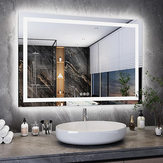 Antok 36"x 48" LED Bathroom Mirror with Lights, Anti-Fog, Dimmable, Lighted Vanity Mirror with Tempered Glass, Memory Function, 3 Light Modes, Safe Use, Horizontal, Vertical