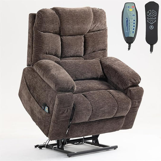 Oversized Lay Flat Power Lift Recliner Chair with Heat and Massage for Elderly, Infinite Position Heavy Duty Dual Motor Lift Chair 400 lbs with Cup Holder & Wireless Phone Charger